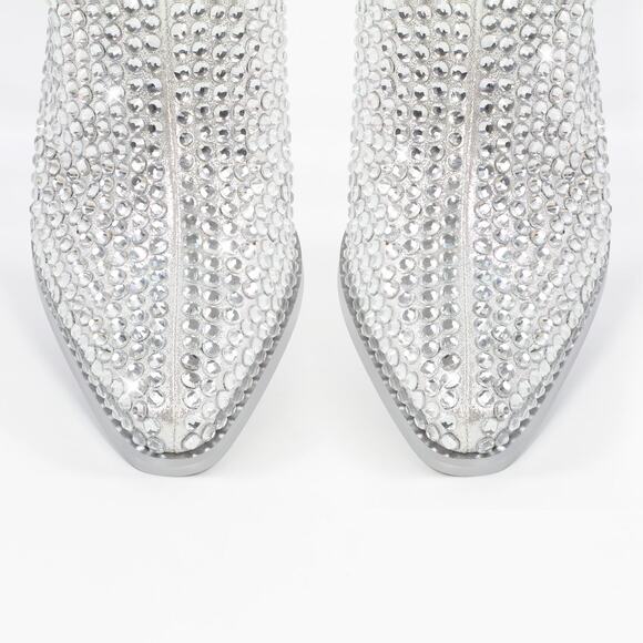 Onlymaker Rhinestone Pointed Toe Chunky Heel Ankle Boots - 12 - Picture 5 of 5